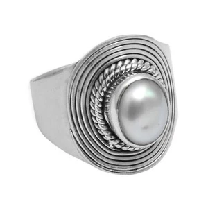 Pearl Solid 925 Sterling Silver Ring Jewelry Size-8.5 AR-7440 - Picture 1 of 1