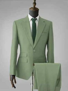 Men's Sage Green Slim Fit Tuxedo Suit 2 Piece Elegant Formal Blazer - Picture 1 of 9