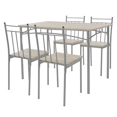 Set tavolo da pranzo con 4 sedie in acciaio per la cucina beige rovere chiaro - Immagine 1 di 4