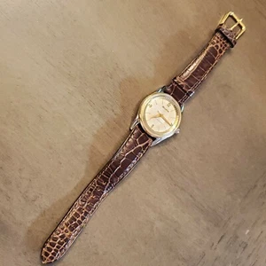 Vintage 60s 10KGF Yellow Gold Bezel Self-Winding Mechanical Bulova Watch Leather - Picture 1 of 8