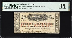 LA $50¢ EDGARD Louisiana Parish of St John the Baptist 1862 PMG ChVF 35 - Picture 1 of 5