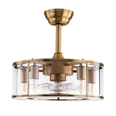 18inch 40W Industrial Indoor Cage Ceiling Fan Chandelier Gold w/ Remote Control - Image 1 of 4