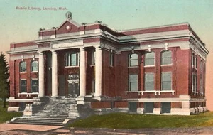 Public Library Building Lansing Michigan MI Street View Vintage Postcard 1910's - Picture 1 of 2