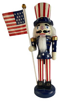 Patriotic Uncle Sam Nutcracker, Red, White, Blue - with American Flag - 10" Tall