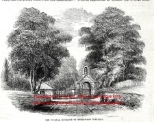 Brooklyn New York City Greenwood Cemitério 1853 Antigo Gravura Impressão & artigo