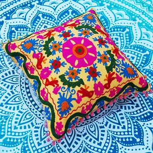 Suzani Pillow/Cushion Cases Embroidered HDOCC-A20 Indian Cotton Cushion Covers - Picture 1 of 5