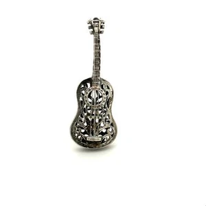 Vintage Sterling Signed 925 Filigree Guitar String with Stand Figure Miniature - Picture 1 of 8