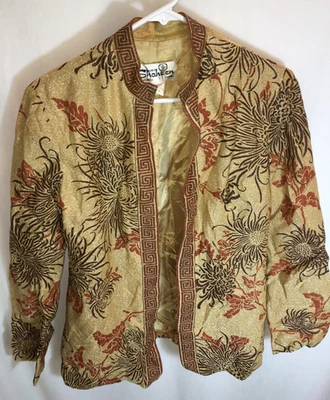 MUJER DORADO ÓXIDO ALFRED SHAHEEN Traje CHAQUETA Blusa abierta Metálica TALLA 12 36" Foto 1 de 4