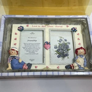Raggedy Ann and Andy Double Picture Frame Russ 5x7 Love Is Best When Shared - Picture 1 of 9
