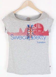 SWEATY BETTY Patriot Donna XS Grigio Cotone Mistura Union Jack Stampato T-Shirt - Foto 1 di 6