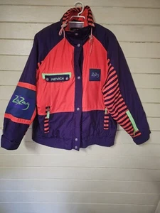Vintage 90s NEVICA Zig Zag Jacket Neon Ski Pink/Green/Purple With Zip Hood Sz. 8 - Bild 1 von 14