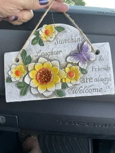 Wandbild Plakette Floral Hängend Blume Land Willkommen Keramik Deko - Bild 1 von 2