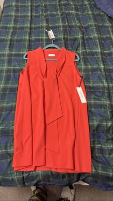 Calvin Klein Red Sleeveless Blouse Top Women's Size L Tie Neck Career Office - Image 1 of 2