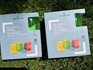 8 Cups New/Box Multi Colored Plastic Wine Glasses 14oz.Dishwasher Safe BPA Free - Picture 1 of 13