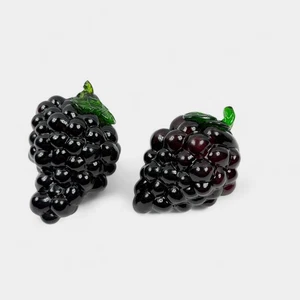 Glass Grapes Purple Green Leaf Murano Style Art Figurines Vintage Decor Set of 2 - Picture 1 of 12
