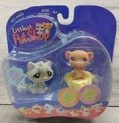 Littlest Pet Shop #323 Fuzzy Tabby Kitten Cat & #324 Mouse- Collector Pets New - Image 1 of 4