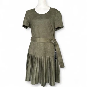 Elizabeth & Nicole Elegant Olive Belted Mini Dress size Large NWT - Picture 1 of 4