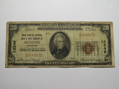 $20 1929 Memphis Tennessee TN National Currency Bank Note Bill Charter #13349 - Image 1 of 3