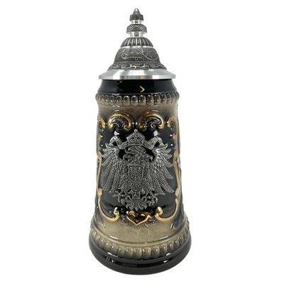 Cerveza Negra Alemana Stein con Cresta de Águila de Peltre .25L UNA Taza Hecha en Alemania Nueva Foto 1 de 4