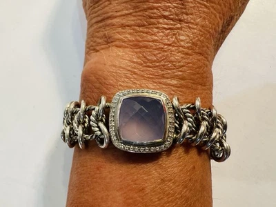 Pulseira David Yurman Chainmail 14mm Albion Calcedônia Centro de Diamante 6,75” - Imagem 1 de 4