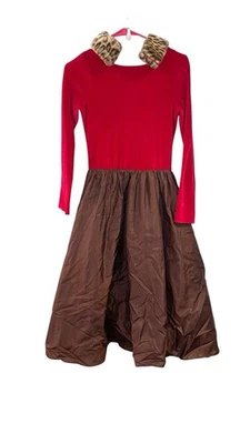 American Girl Red Velvet Dress Leopard Chocolate Cherry Dress Like Your Doll 14 - Image 1 of 4