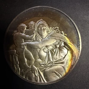 MEDALLA DE PLATA ESTERLINA EL GENIO DE MICHELANGELO "la Sibila de Delfos" R328 - Imagen 1 de 2