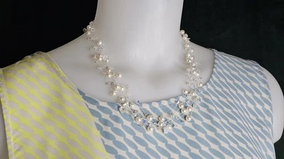 Collar De Colección Ilusión Flotante Imitación Perla Cristal Piedra Lunar 925 Hielo Invierno Novia Foto 1 de 4