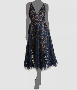 Dress The Population Women's Blue Beige Blair Lined Lace Midi Dress Size S - Picture 1 of 2