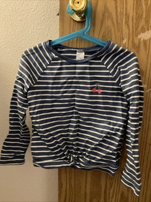 Carter’s Striped Girls’ Size 6 Blue & White Long Sleeve Shirt With Cherry - Image 1 of 2