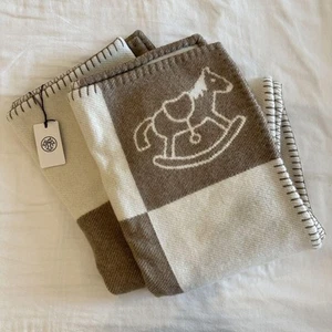 Manta bebé Hermes a cuadros Adada lana beige lujo diseño inspirado en Avalon Francia - Imagen 1 de 12