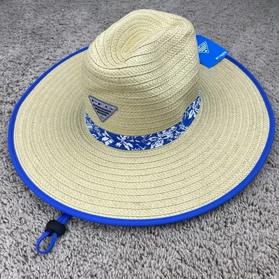 Columbia PFG Hat BAHA Straw Tropical Floral Tan Blue Men L/XL Beach Fishing NWT - Image 1 of 4