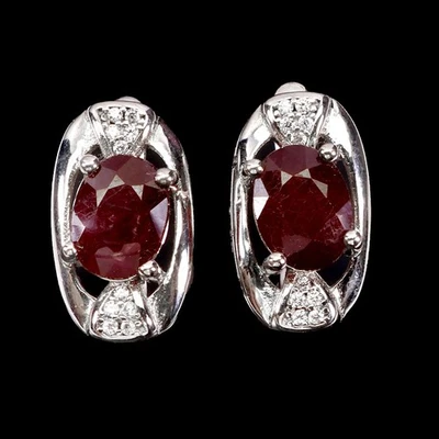Pendientes de plata de ley 925 rubí ovalado 8x6 mm piedras preciosas sin tarifas de importación de EE. UU. Foto 1 de 4