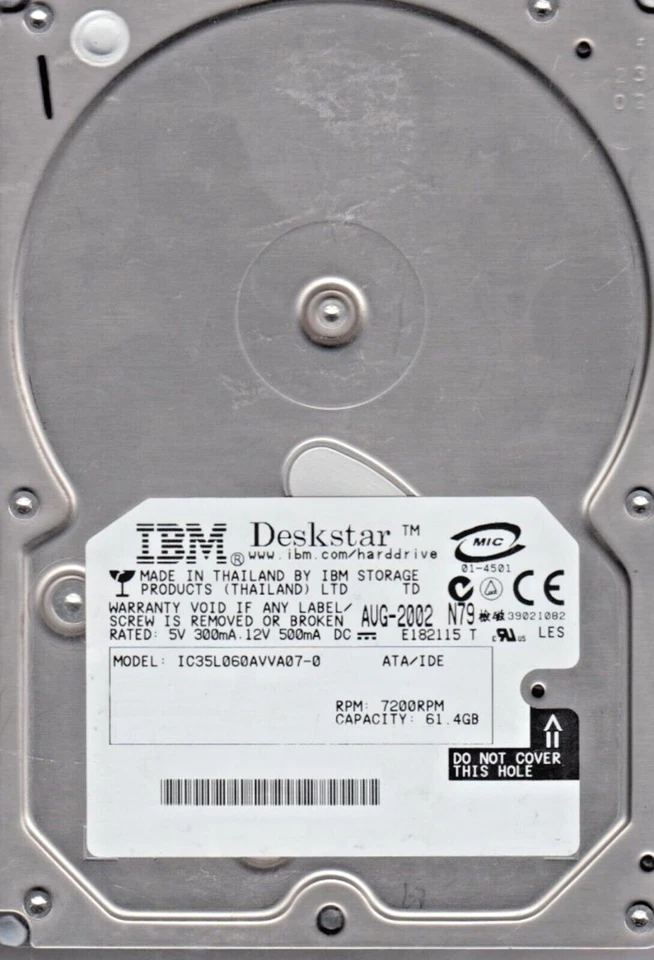 61,4 GB Ide IBM Deskstar IC35L060AVV207-0 P-Ata 7200rpm 2MB 3,5 " Hard Drive New - Image 1 of 1