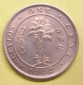 1942 Ceylon One Cent KM# 111a UK Britain King George VI Cleaned Take a Look - Picture 1 of 2