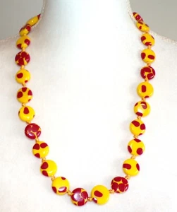 Sobral Atelie Dots Yellow & Red Polka Dot Beads Artist Made Necklace - Picture 1 of 6