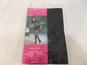 NWT Music Legs 333XL Queen Size Black Control Top Support Nylon Blend Pantyhose - Picture 1 of 12