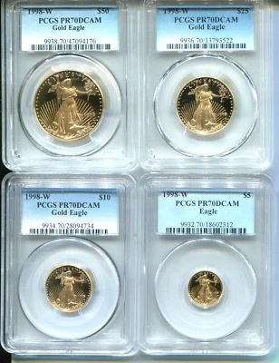 1998-W 4-COINS SET $50 $25 $10 $5 GOLD EAGLE PCGS PR70 PROOF PF70 SCARCE SET !!! - Image 1 of 2