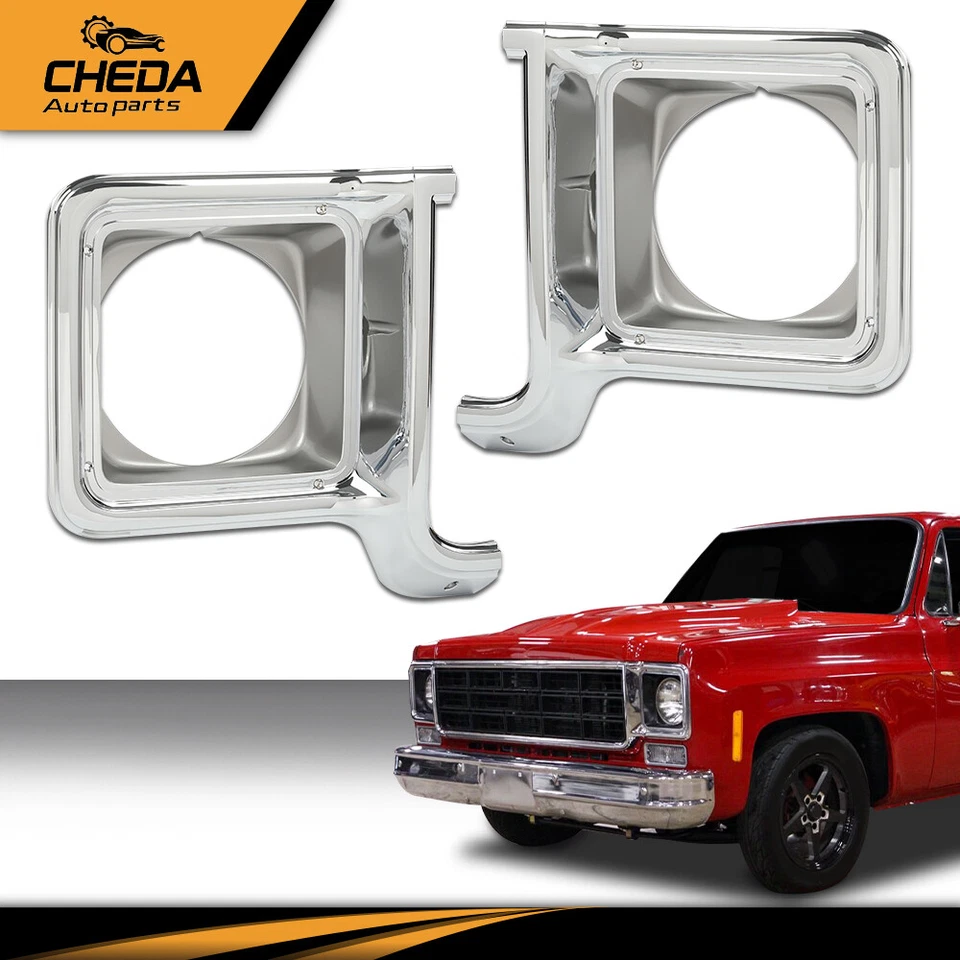 Headlight Trim Bezel Chrome Silver Pair Fit For 1973-1978 Chevy C10 Suburban - Image 1 of 4