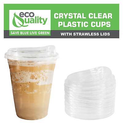 24oz Disposable Clear Plastic Smoothie Cups With Strawless Sip Lids, PET Crystal • 23.95$
