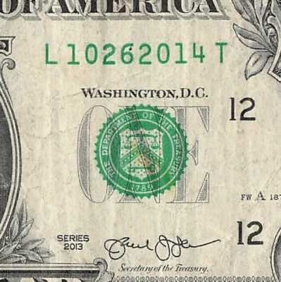 OCT 26 2014 Date Note Fancy Serial Number One Dollar Bill 10 26 2014 - Image 1 of 4