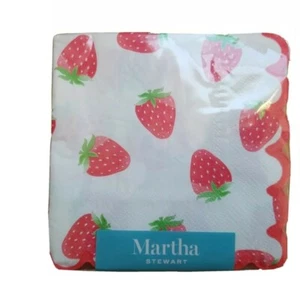 Martha Stewart 3 Ply Strawberry Cocktail Paper Napkins 40 Ct, 9.75" Sq. NEW - Picture 1 of 9