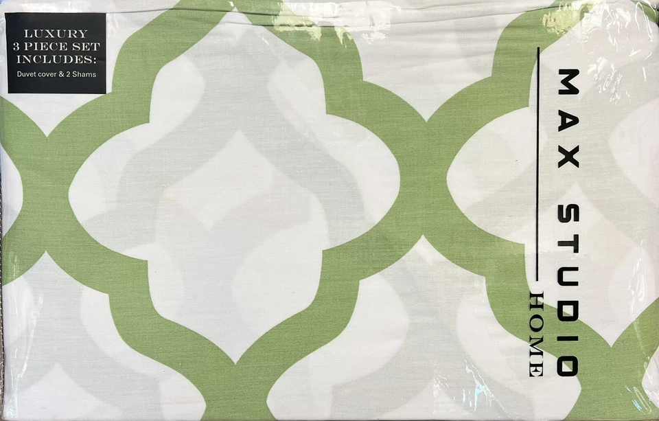 JUEGO DE FUNDA NÓRDICA Max Studio Verde Blanco Cuadrifolio Completo/Queen con celosía Foto 1 de 1