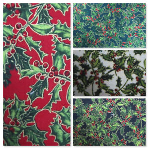 100% Cotton Christmas Fabric Per Metre Xmas Holly Craft Festive Advent Noel Sew