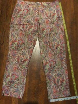 Calça Capri Talbots Signature Tamanho 4 Primavera Paisley Branca Vermelha Amarela Azul - Imagem 1 de 4