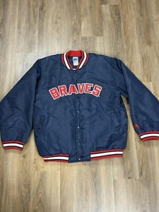 Vintage Adidas Atlanta Braves Satin Quilted Jacket Size Mens Medium - Picture 1 of 8