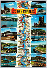 Postcard Germany Von Koblenz der Rhein bis Koln Cologne Map Multi View