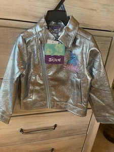 Disney Lilo & Stitch Girls Moto Jacket Shiny Ice Blue Rock N' Roll NWT Free Ship - Picture 1 of 8