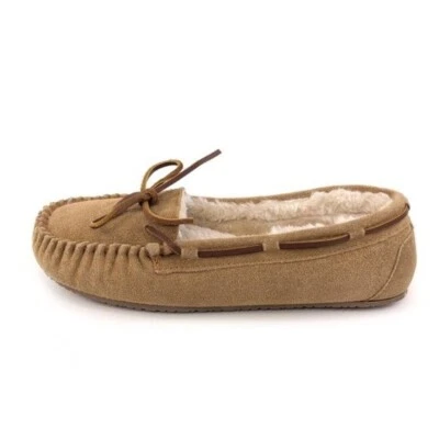 Minnetonka Pile内衬硬底莫卡辛拖鞋女式10码棕色皮革 — 第 1/4 张图片