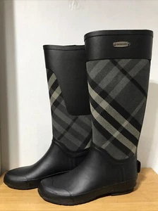 Burberry Clemence Gray/Black/Charcoal Check Rain Boots Women's EU 37/US 6.5 - Picture 1 of 7