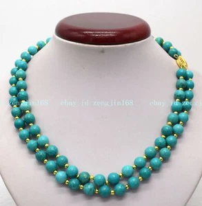 Collares de cuentas redondas de piedras preciosas naturales de 6/8/10/12 mm azul turquesa de 17-18"" 2 filas - Imagen 1 de 12